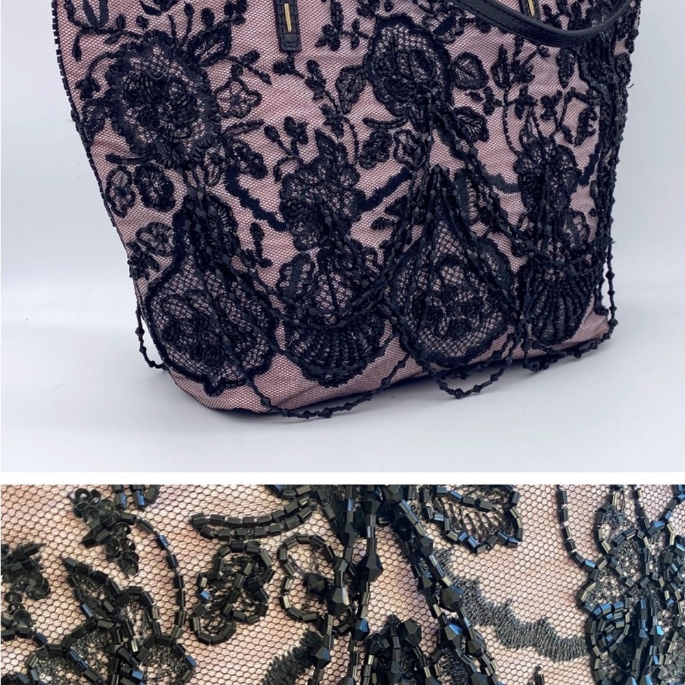 Authentic vintage Valentino Garavani Beaded Black Lace Overlay Tote - Picture 12 of 13